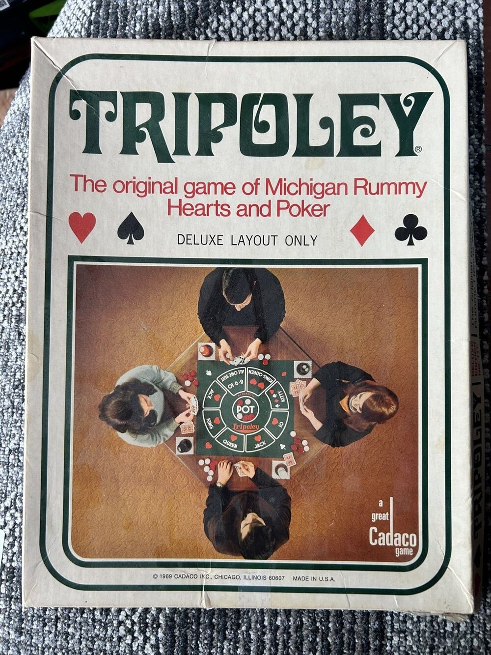 Vintage 1968 Deluxe Tripoley Card Game Cadaco No 111 Vinyl Mat Complete MI Rummy